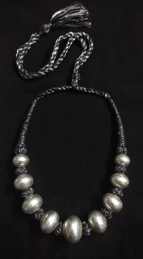 Wax Beads Silver Necklace (oversized beads)